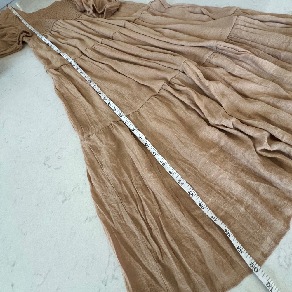 August Sky Smocked Tiered Maxi Dress Size L Puff Sleeve Boho Peasant Cottagecore - Picture 6 of 11